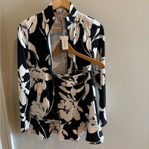 Black and White Floral Jacket and Skirt Set